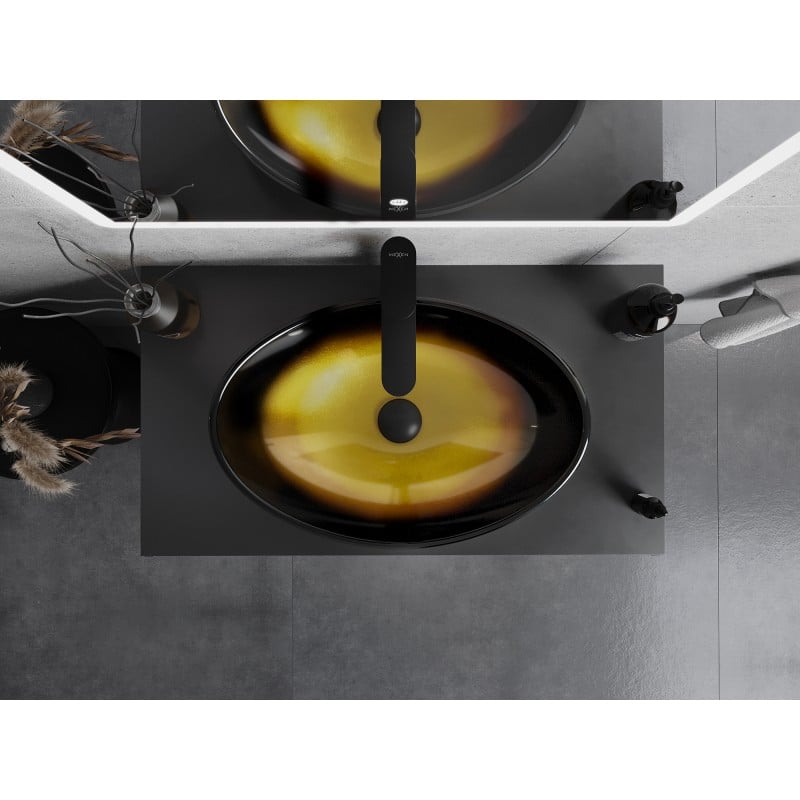 Mexen Sonia Gläsernes Aufsatzwaschbecken 54 x 37 cm, dunkelgold - 24145451