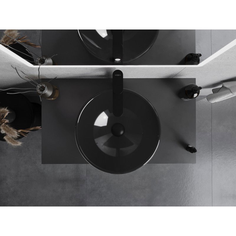 Mexen Mira γυάλινος νιπτήρας επιτραπέζιος 42 x 42 cm, μαύρος - 24124270