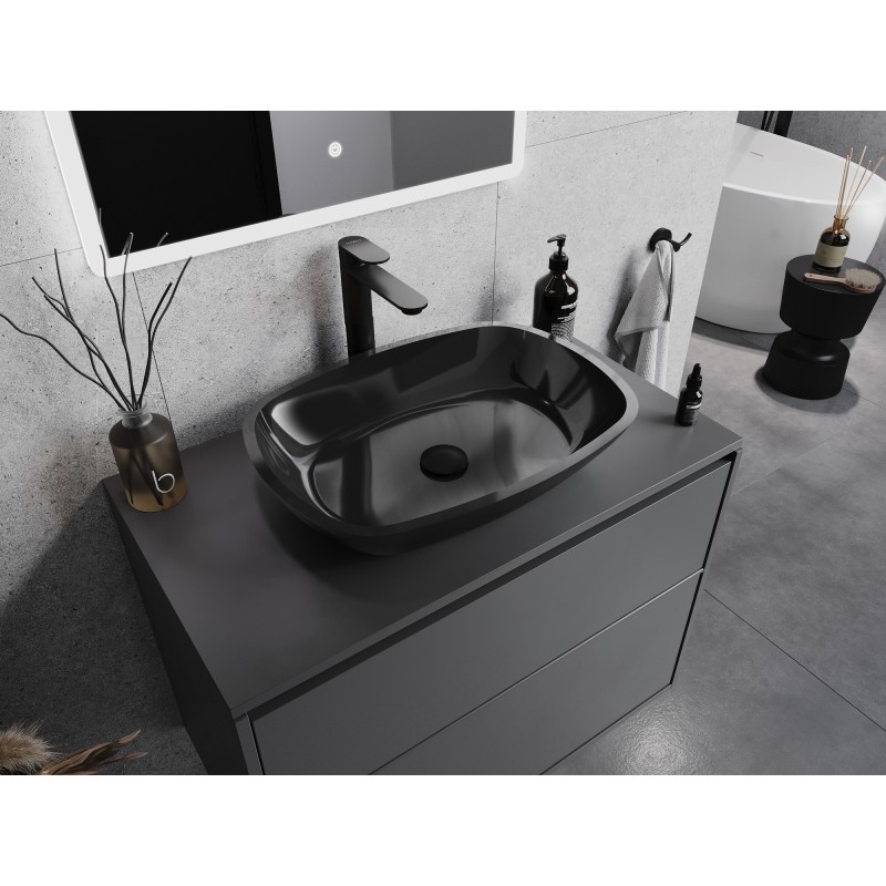 Mexen Araks glazen opzetwastafel 54 x 39 cm, zwart - 24155470
