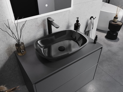 Mexen Araks lavabo de vidrio sobre encimera 54 x 39 cm, negro - 24155470