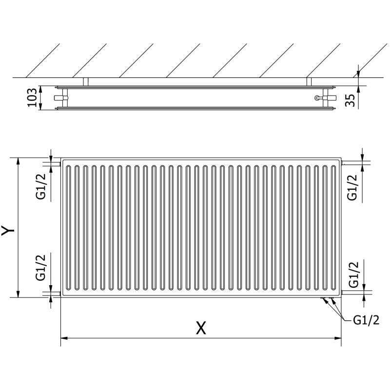 Mexen CVH20 Hügieeni paneelradiaator 600 x 1100 mm, alumine ühendus, 1209 W, must - W620H-060-110-70