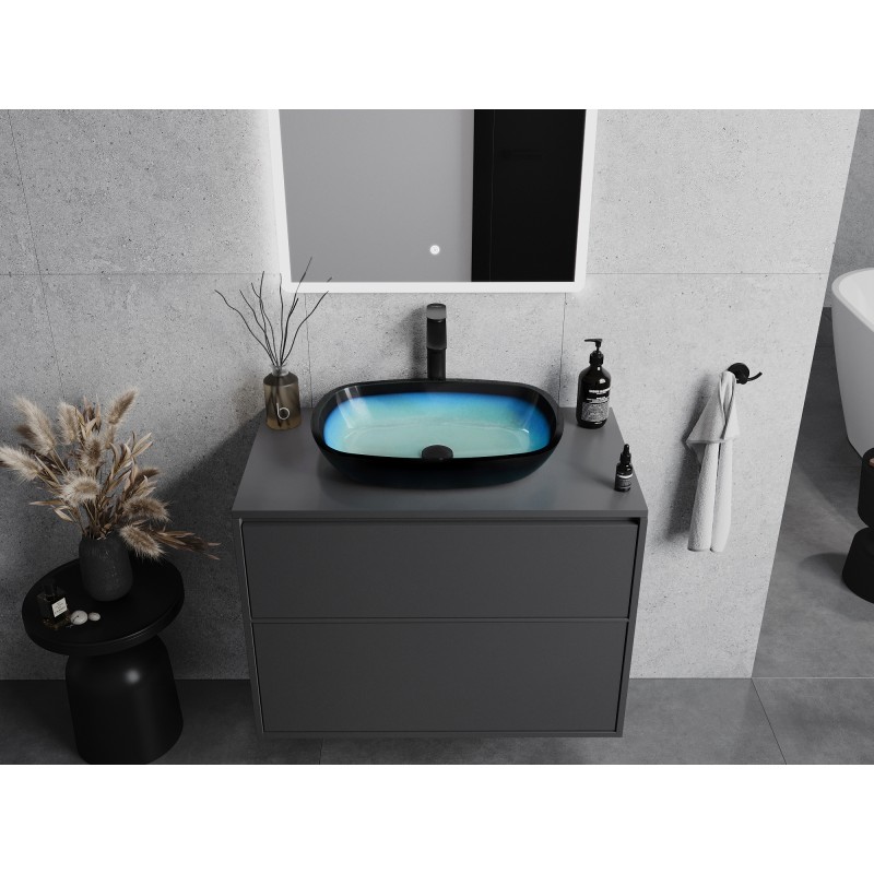 Mexen Araks lavabo en verre sur plan 54 x 39 cm, bleu - 24155447
