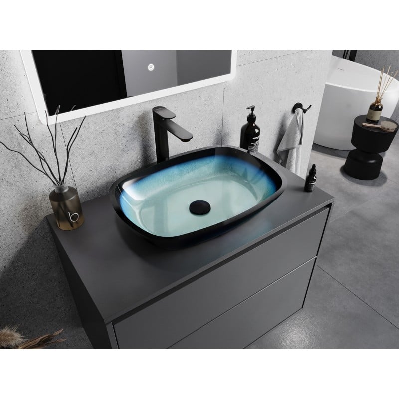 Mexen Araks lavabo en verre à poser 54 x 39 cm, bleu - 24155447