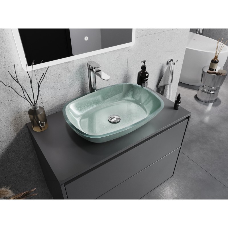 Mexen Araks glazen opbouw wastafel 54 x 39 cm, zilver - 24155411