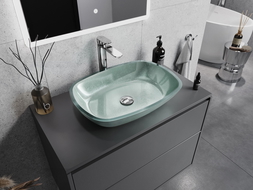 Mexen Araks γυάλινος επιτραπέζιος νιπτήρας 54 x 39 cm, ασημί - 24155411