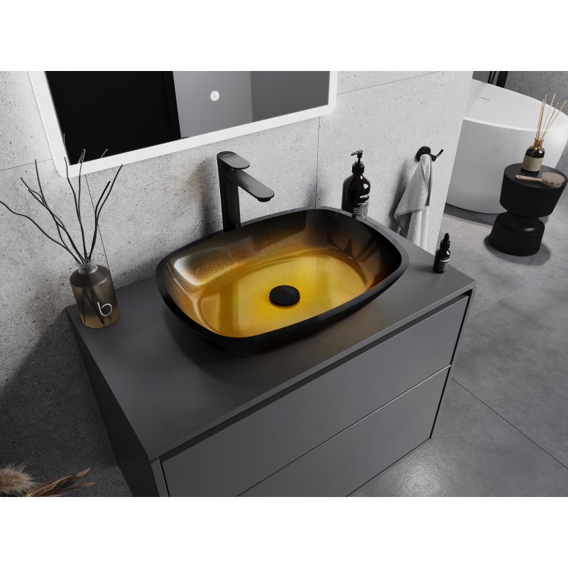 Mexen Araks glazen opbouw wastafel 54 x 39 cm, donker goud - 24155451