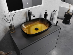 Mexen Araks glazen opzetwastafel 54 x 39 cm, donker goud - 24155451