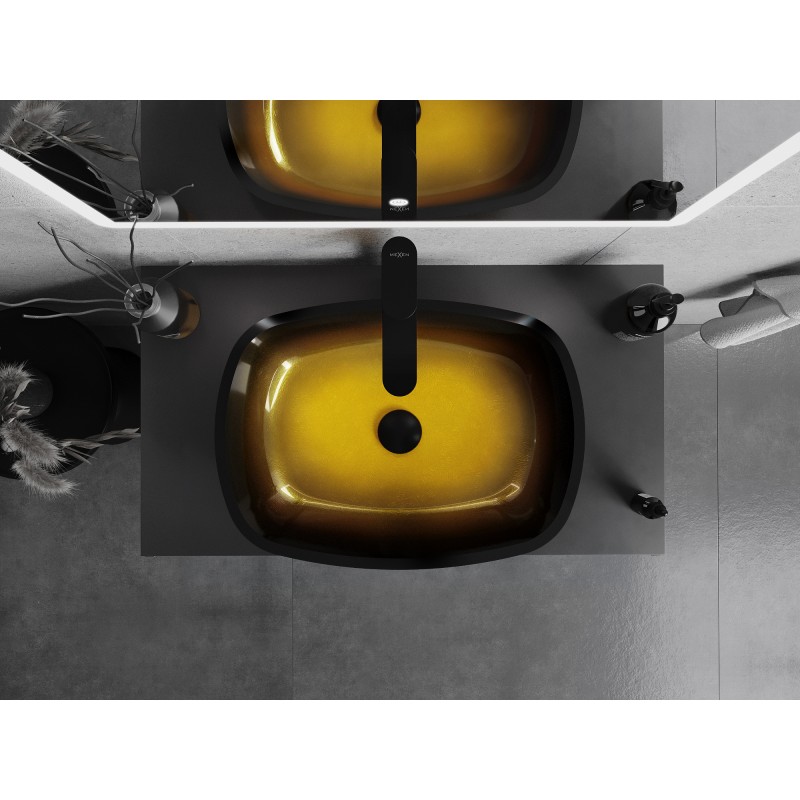 Mexen Araks fregadero de cristal sobre encimera 54 x 39 cm, dorado oscuro - 24155451