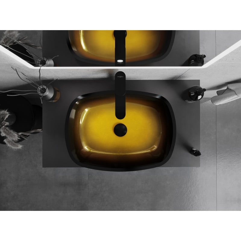 Mexen Araks lavabo de vidrio sobre encimera 54 x 39 cm, oro oscuro - 24155451