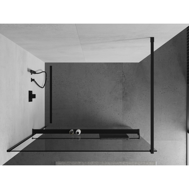 Mexen Kioto+ dušisein riiuliga Walk-in 105 x 200 cm, läbipaistev, must - 800-105-121-70-00