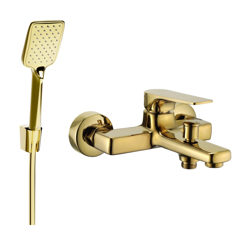 Mexen Lynx R62 bathtub faucet with shower set, gold - 74593R62-50