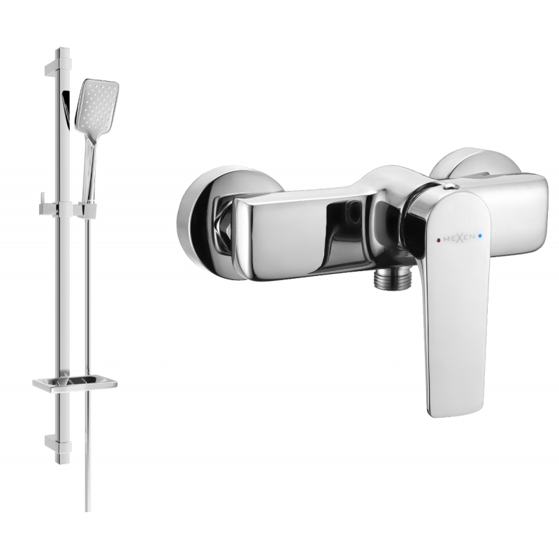 Mexen Lynx DQ62 shower mixer with shower set, chrome - 74594DQ62-00