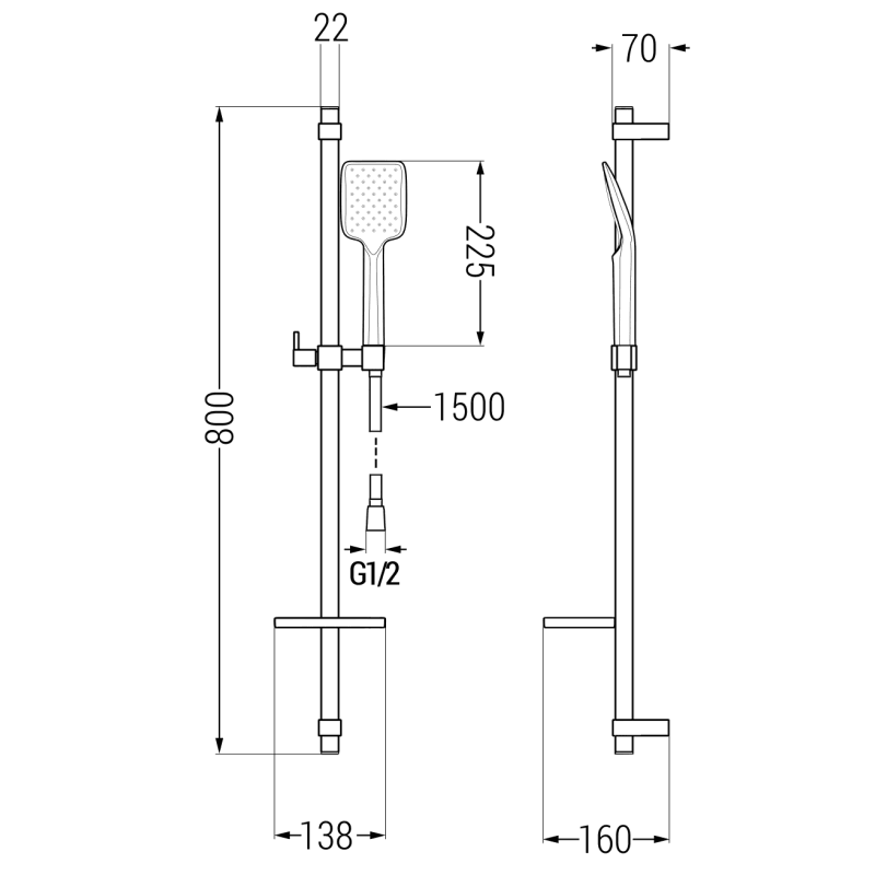 Mexen Lynx DQ62 Duscharmatur mit Duschset, schwarz - 74594DQ62-70