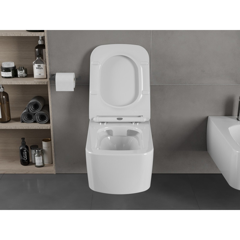 Mexen York Rimless WC-pott koos aeglaselt sulguva slim duroplast WC-kaanega, valge läikiv - 30114000