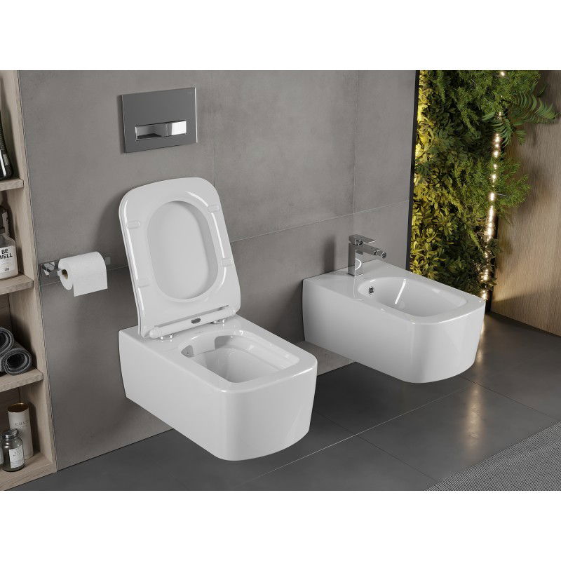 Mexen York WC školjka Rimless s počasi padajočim slim pokrovom, duroplast, bela sijaj - 30114000