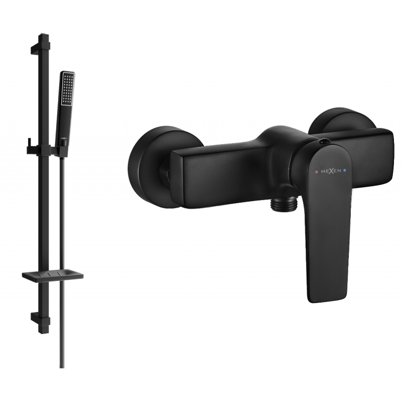 Mexen Lynx DQ72 bateria de chuveiro com conjunto de chuveiro, preta - 74594DQ72-70