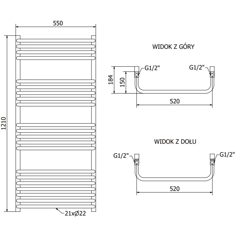 Mexen Apollo radiador eléctrico 1210 x 550 mm, 600 W, antracita - W117-1210-550-2600-66