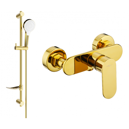 Mexen Milo DF05 shower mixer with shower set, gold - 7134R05-50