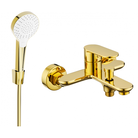 Mexen Milo R05 bathtub faucet with shower set, gold - 7133R05-50