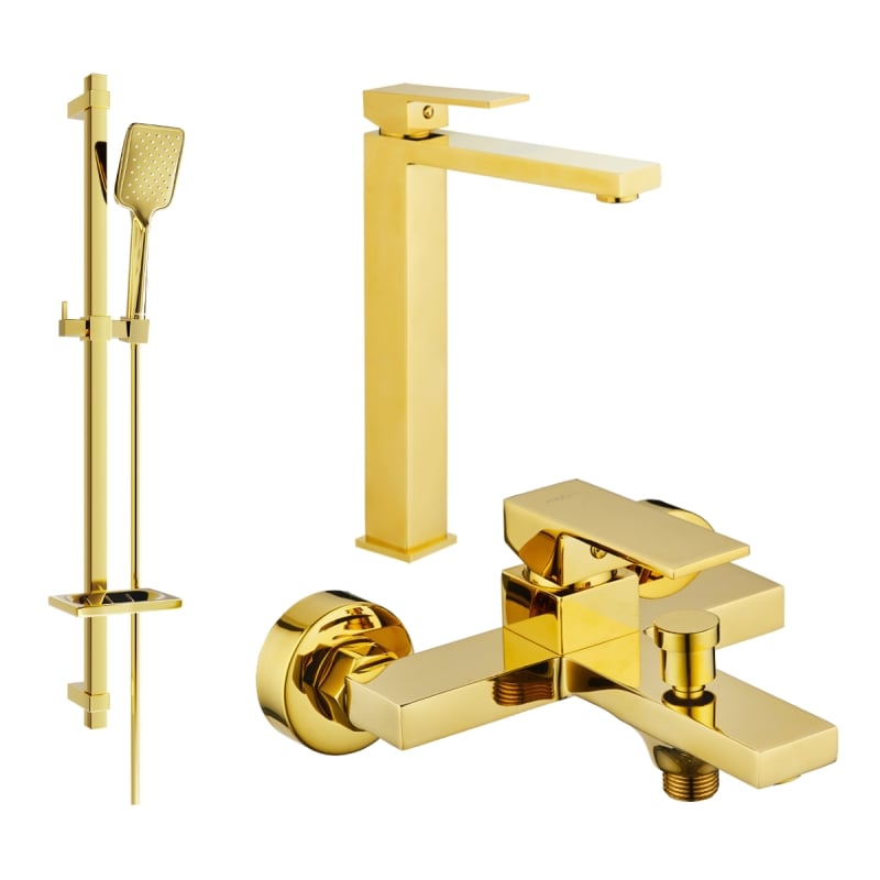 Mexen Uno DQ62 Gold Bathtub Set - 71413DQ62-50