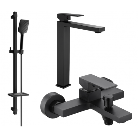 Mexen Uno DQ62 bath set, black - 71413DQ62-70