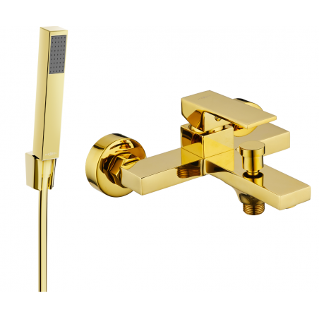 Mexen Uno R77 bathtub faucet with shower set, gold - 7143R77-50