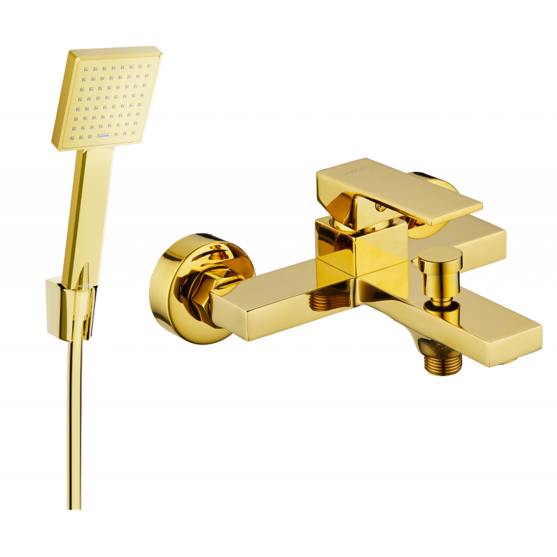 Mexen Uno R45 rubinetto da bagno con set doccia, oro - 7143R45-50