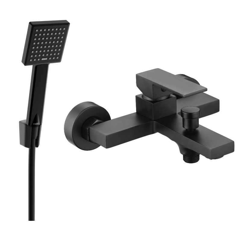 Mexen Uno R45 bathtub faucet with shower set, black - 7143R45-70
