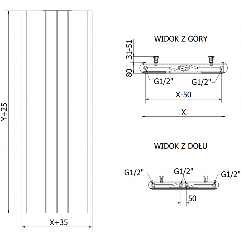 Mexen Line VR20SL paneelradiator 1600 x 400 mm, middelonderaansluiting, 794 W, wit - W6VR20SL-160-040-00