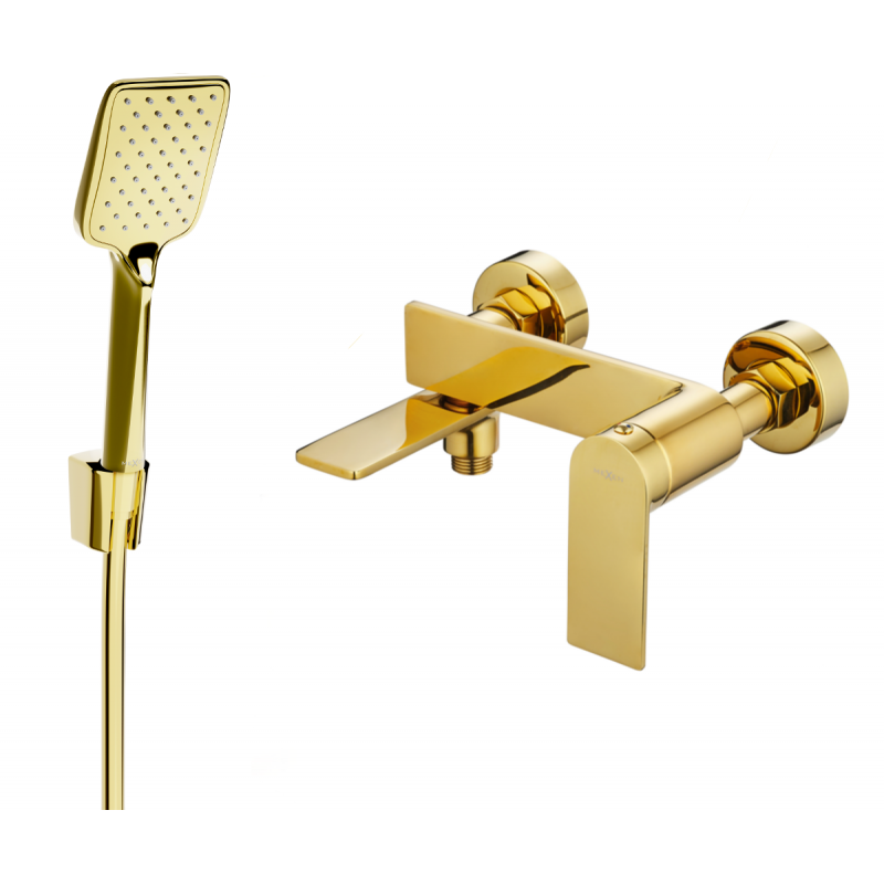 Mexen Zero R62 bathtub tap with shower set, gold - 7113R62-50