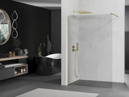 Mexen Kioto Walk-in tuš stijena 145 x 200 cm, prozirna 8 mm, zlato četkana - 800-145-101-55-00
