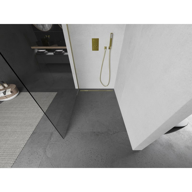 Mexen Kioto mampara de ducha Walk-in 140 x 200 cm, transparente 8 mm, oro cepillado - 800-140-101-55-00