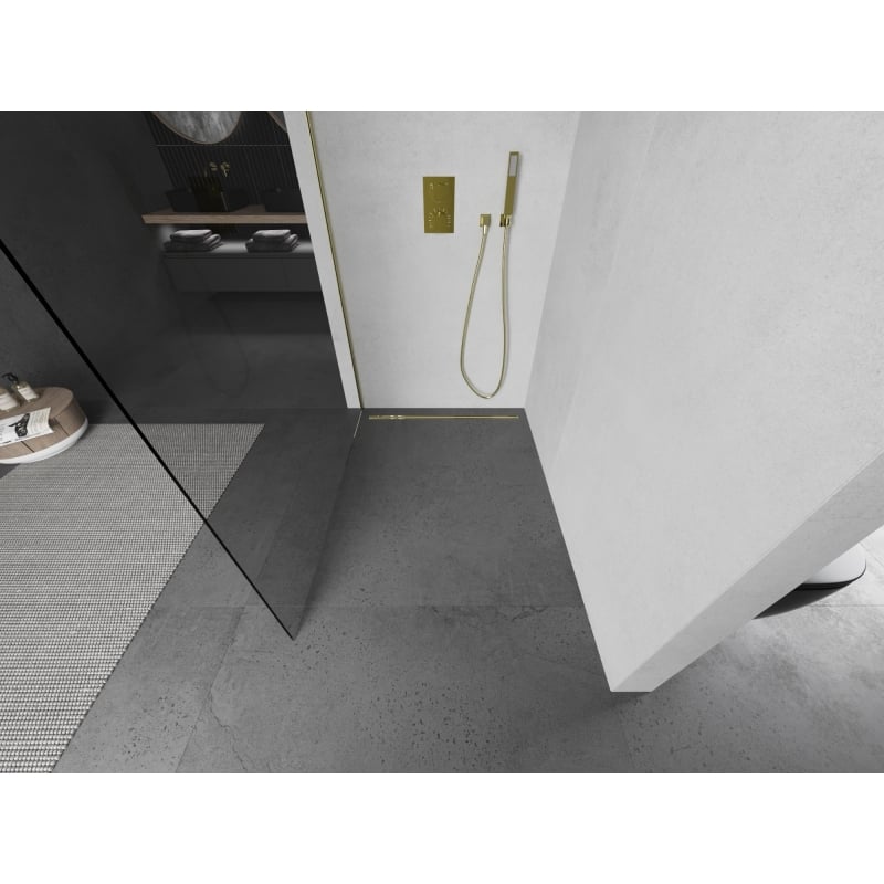 Mexen Kioto dušinurk Walk-in 135 x 200 cm, läbipaistev 8 mm, kuldne harjatud - 800-135-101-55-00