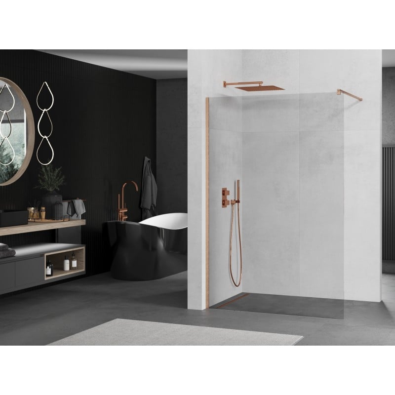 Mexen Kioto ścianka prysznicowa Walk-in 75 x 200 cm, transparent 8 mm, miedź szczotkowana - 800-075-101-65-00
