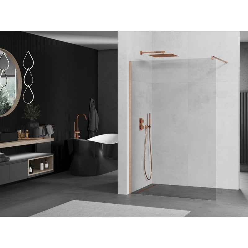Mexen Kioto Walk-in tuš stijena 85 x 200 cm, prozirna 8 mm, brušeni bakar - 800-085-101-65-00