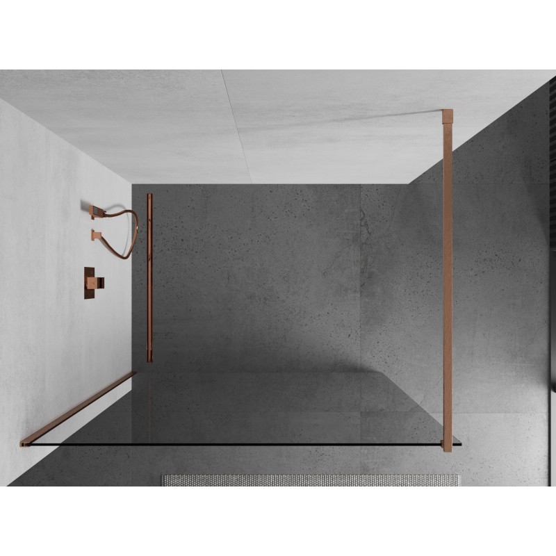 Mexen Kioto Walk-in Shower Wall 135 x 200 cm, Transparent 8 mm, Brushed Copper - 800-135-101-65-00