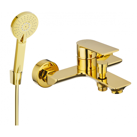 Mexen Alexa R40 bath mixer with shower set, gold - 7123R40-50