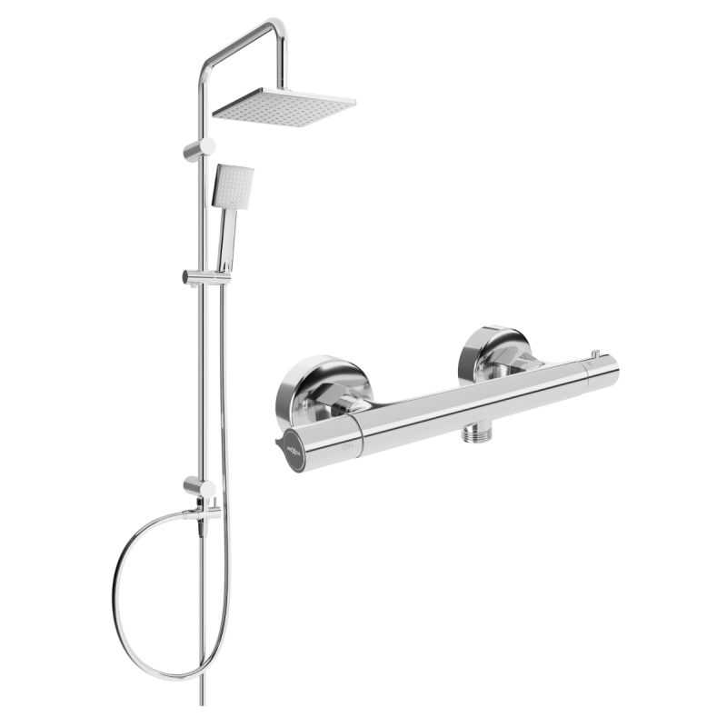 Mexen Slim Tord conjunto de chuveiro de superfície com chuveiro de chuva e bateria de chuveiro termostática, cromado