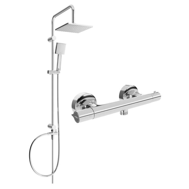 Mexen Slim Tord ensemble de douche apparent avec pomme de douche et mitigeur thermostatique, chrome - 77105200-00
