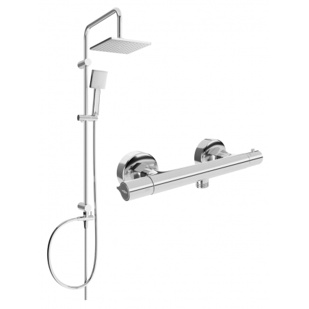 Mexen Slim Tord conjunto de chuveiro de superfície com chuveiro de chuva e bateria de chuveiro termostática, cromado