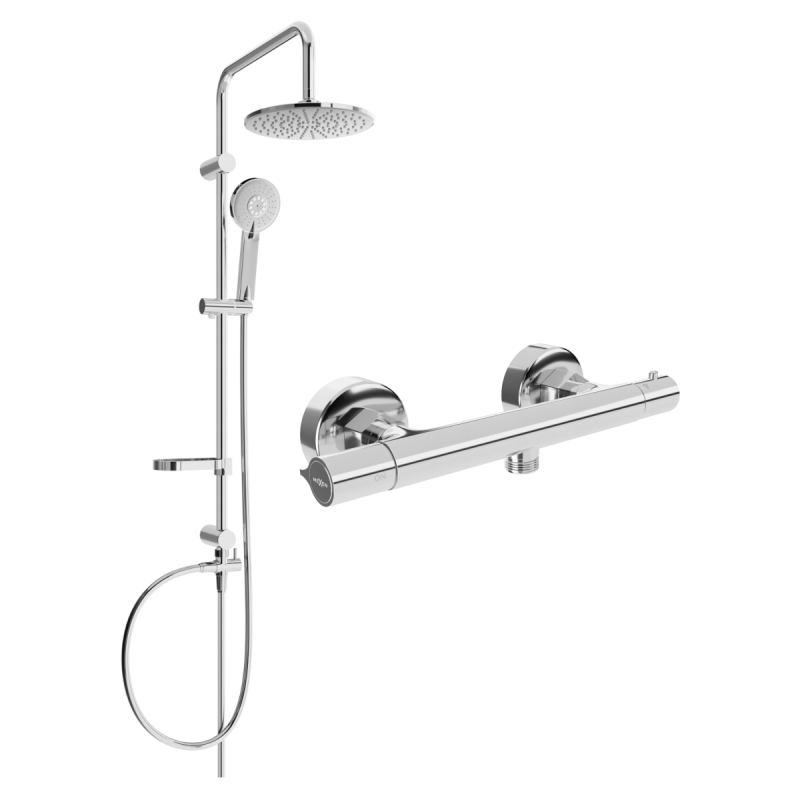 Mexen Carl conjunto de ducha sobrepuesta con rociador y grifo de ducha termostático Slim, cromo - 77105240-00