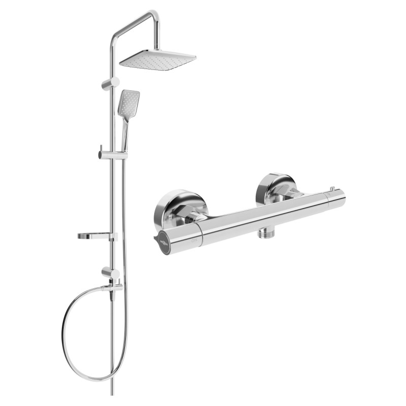 Mexen Slim Sven surface-mounted shower set with rain shower head and thermostatic shower faucet, chrome - 77105262-00