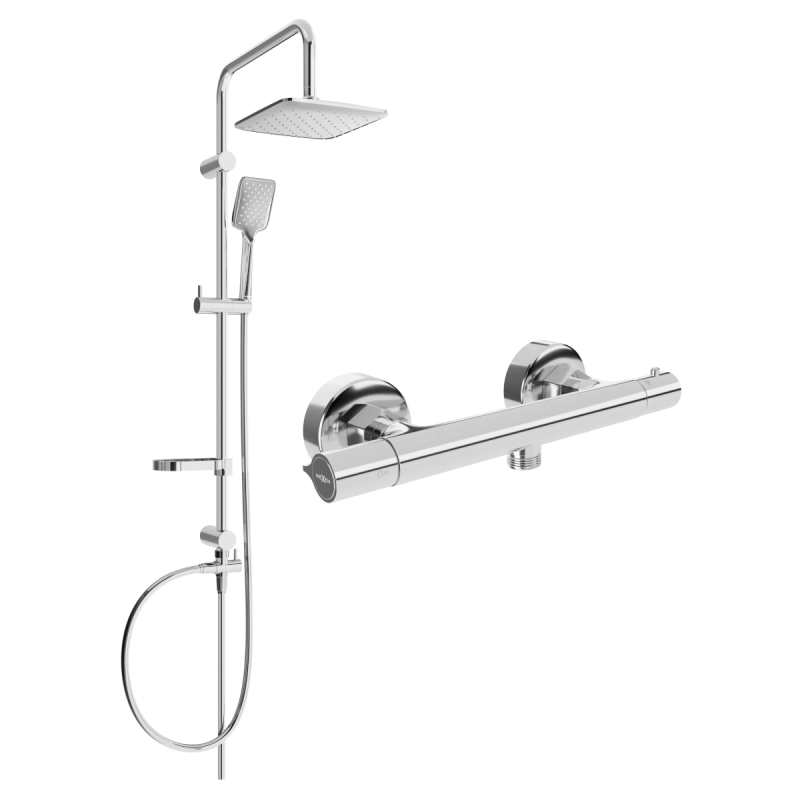 Mexen Slim Sven utanpåliggande duschset med takdusch och termostatisk duschblandare, krom - 77105262-00