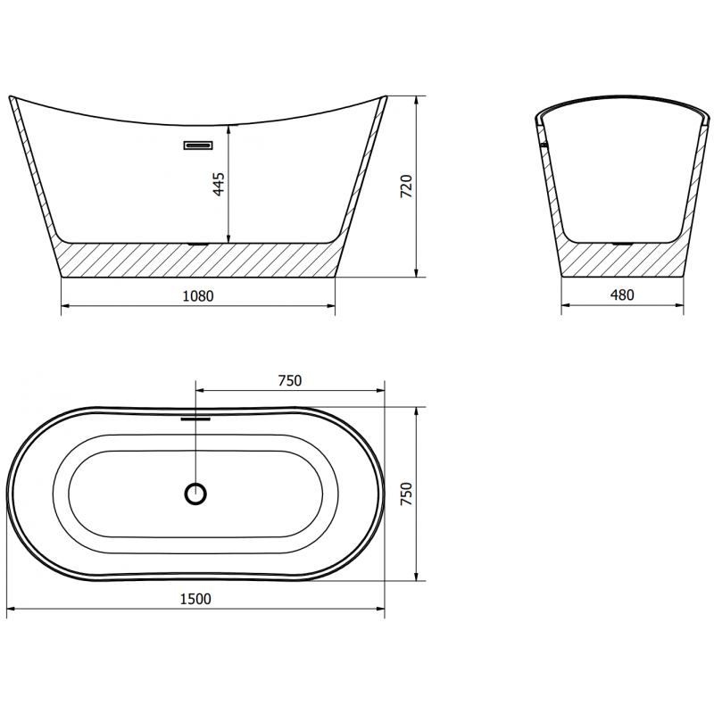 Mexen Montana free-standing bathtub 150 x 75 cm, white, rose gold overflow - 52011507500-60