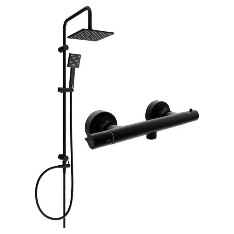 Mexen Slim Conjunto de duche de superfície Tord com chuveiro de teto e misturadora de duche termostática, preto - 77105200-70