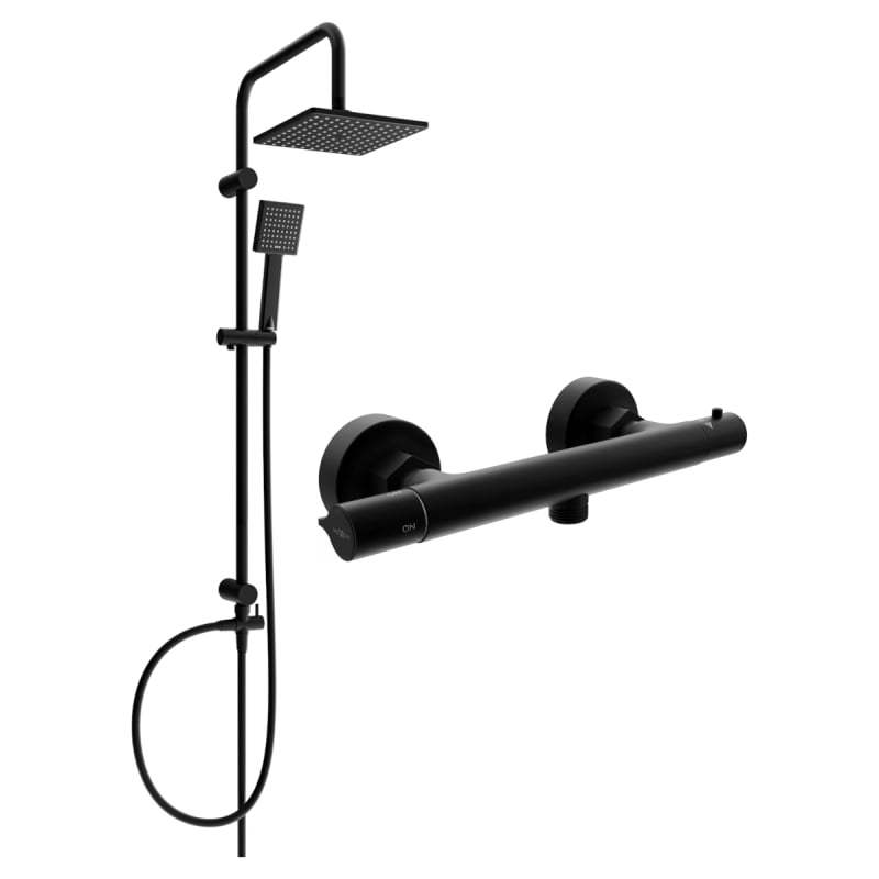 Mexen Slim Tord surface-mounted shower set with rain shower and thermostatic shower faucet, black - 77105200-70