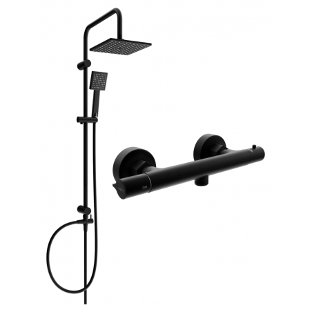 Mexen Slim Tord opbouw douche set met regendouche en thermostatische douchekraan, zwart - 77105200-70