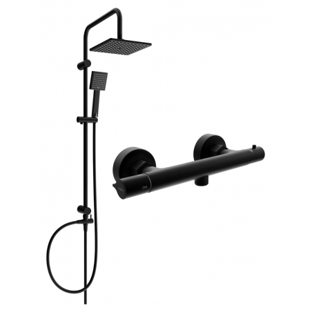 Mexen Tord exposed shower set with overhead shower and Slim thermostatic shower mixer, black - 77105200-70