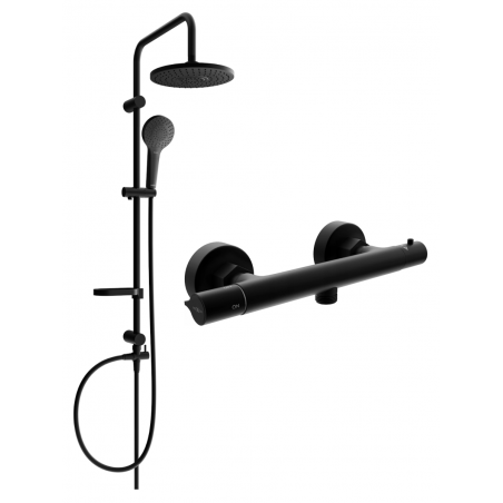 Mexen Erik Aufputz-Duschset mit Regenbrause und thermostatischer Duscharmatur Slim, schwarz - 77105205-70