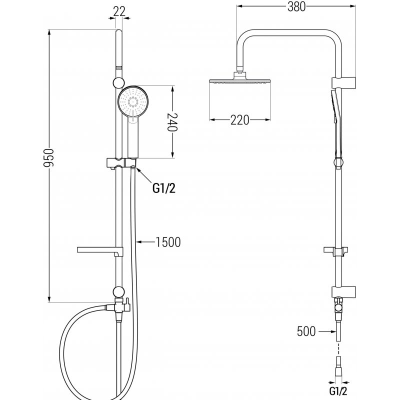 Mexen Slim Carl ensemble de douche apparent avec pomme haute et mitigeur thermostatique, noir - 77105240-70